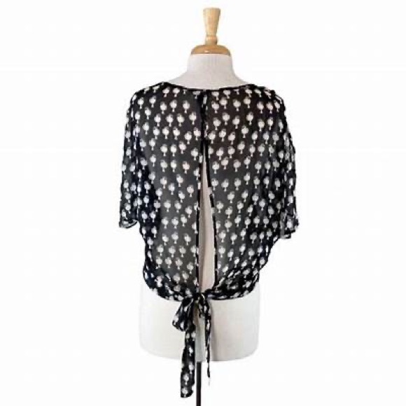 Anthropologie Meadow Rue bird blouse top tie back Small - Picture 3 of 4